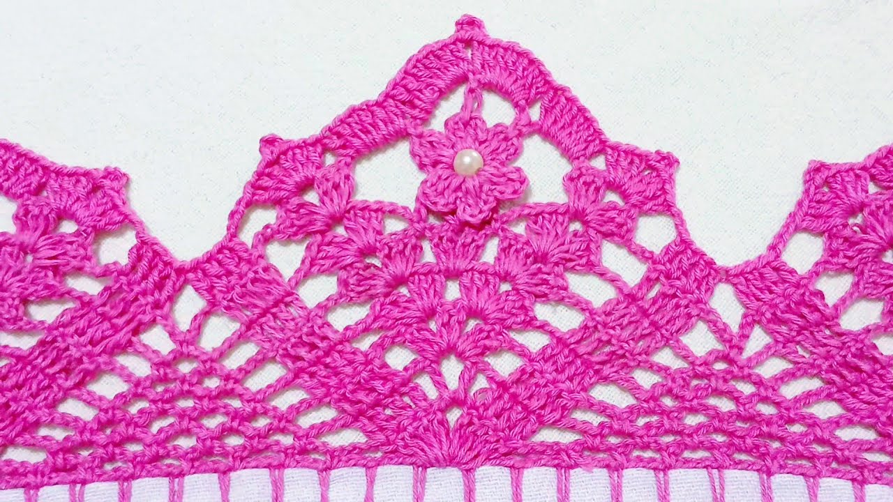 Bico/barrado de crochê fácil para pano de prato e toalha #crochet #crochê #barradinho