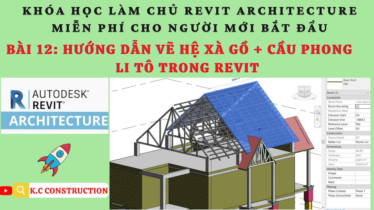 Vẽ hệ xà gồ + cầu phong + Li tô trong revit _ Bài :12 | Tự học Revit