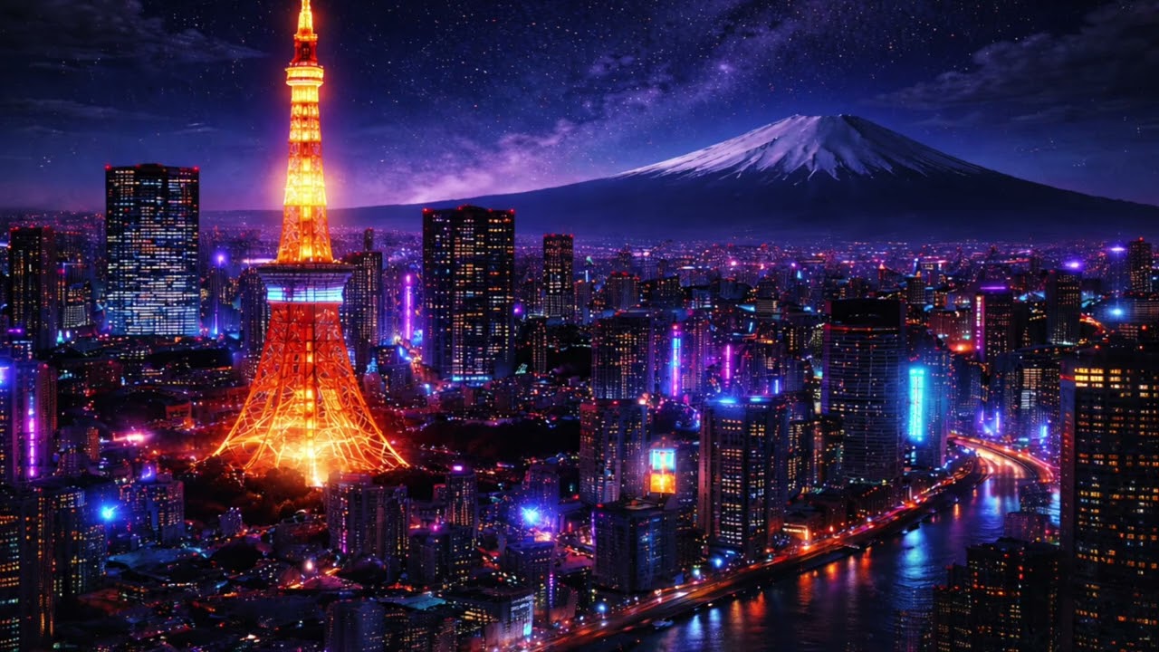 1 Hour Tokyo Night Skyline | Cyberpunk Ambient