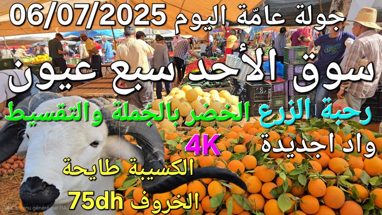 أثمنة الغنم والدجاج واللحوم والخضر سوق الأحد سبع عيون اليوم 06/07/2025