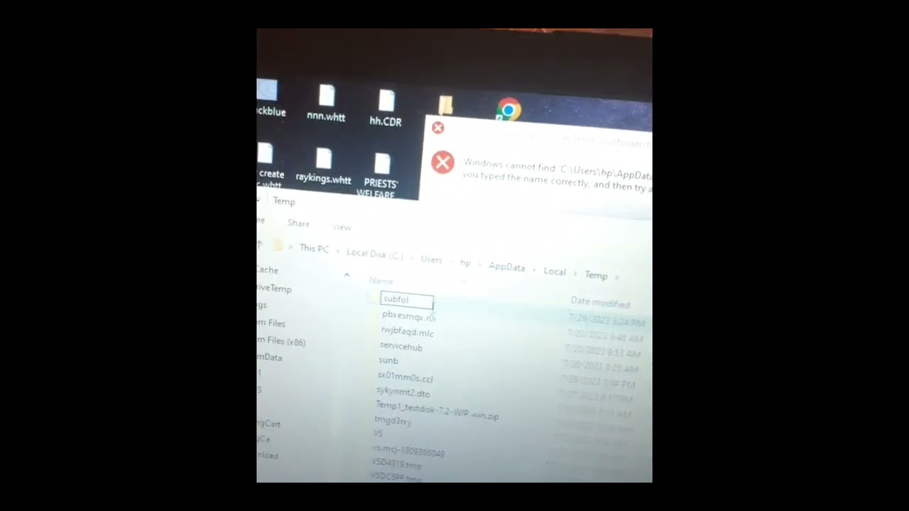 Windows cannot find Users\Hp\AppData\Local\Temp\Subfolder\filename.exe