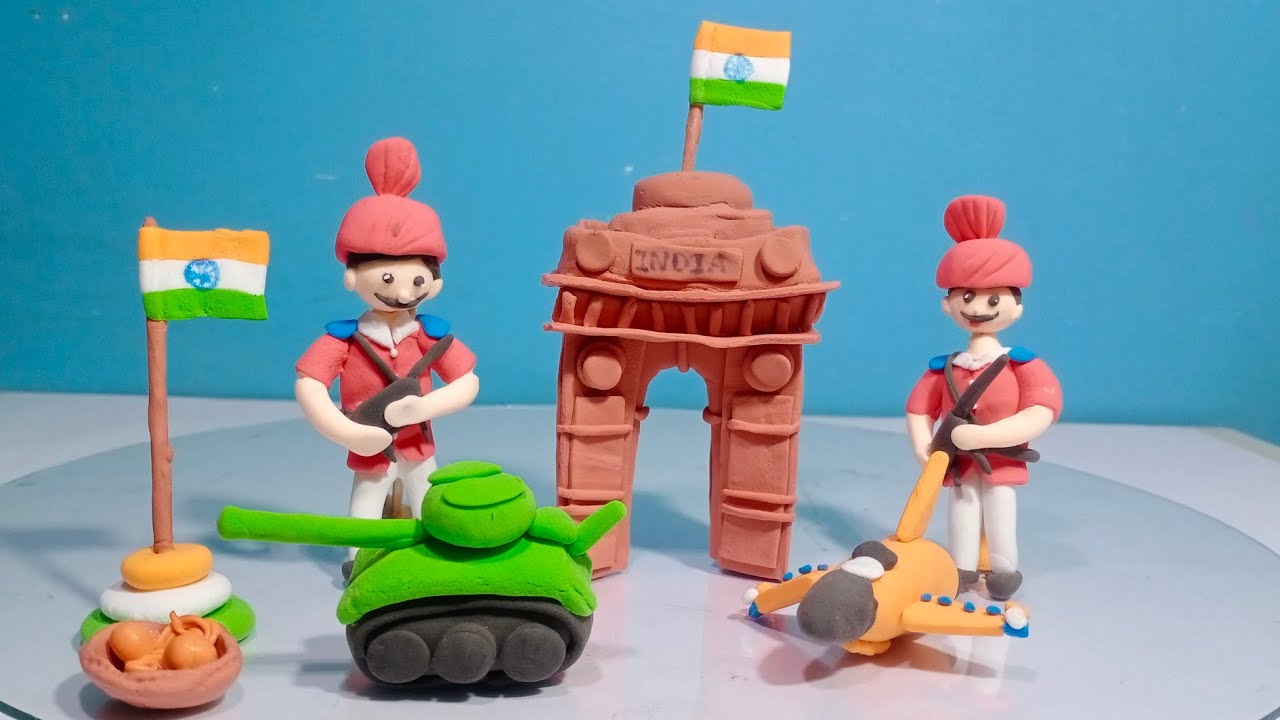 DIY how to make miniature India Gate, Soldiers, flag, tank,and  aircraft| Republic day specials🇮🇳🇮🇳 
