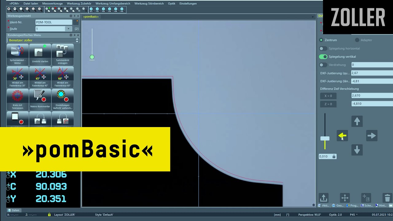 ZOLLER »pomBasic« — DXF comparison with nominal contour line and actual tool contour