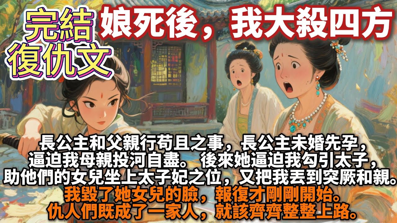 完結復仇文：娘死後，我大殺四方。長公主和父親行苟且之事。長公主未婚先孕，逼迫我母親投河自盡。 後來她逼迫我勾引太子，助他們的女兒坐上太子妃之位，又把我丟到突厥和親。仇人們既成了一家人，就該齊齊整整上路