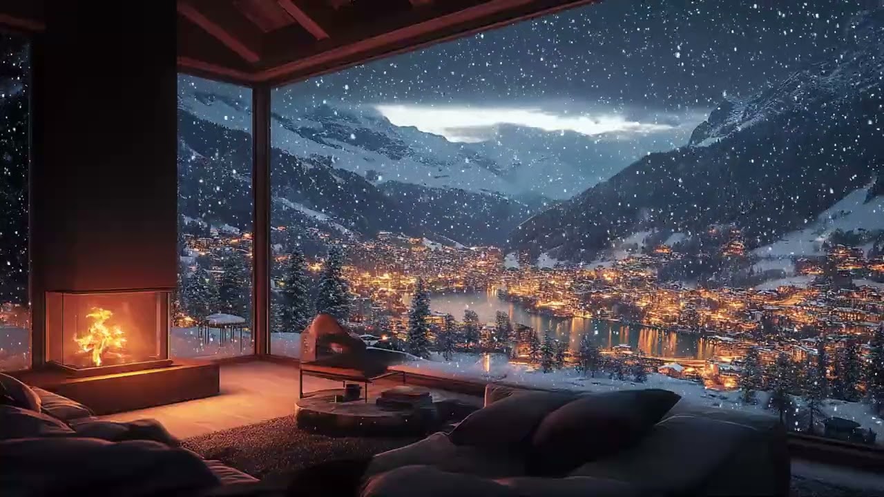 Calm Snowy Night ASMR | Warm Fireplace Ambience for Deep Sleep, Study & Stress Relief