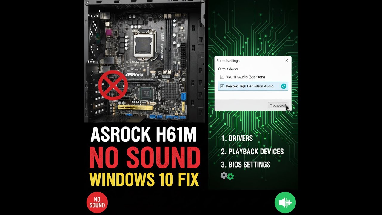 Fix No sound with asrock H61M || ASROCK H61M VS R2.0 No sound on windows 10