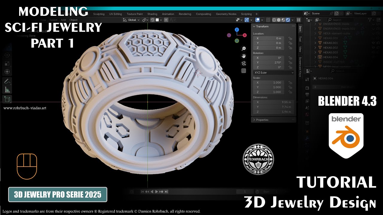 Sci-Fi 3D JEWELRY Blender 4.3 TUTORIAL Modeling Part 1