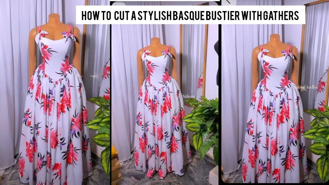 How to cut a Stylish basque Bustier dress with gathers #bustier 