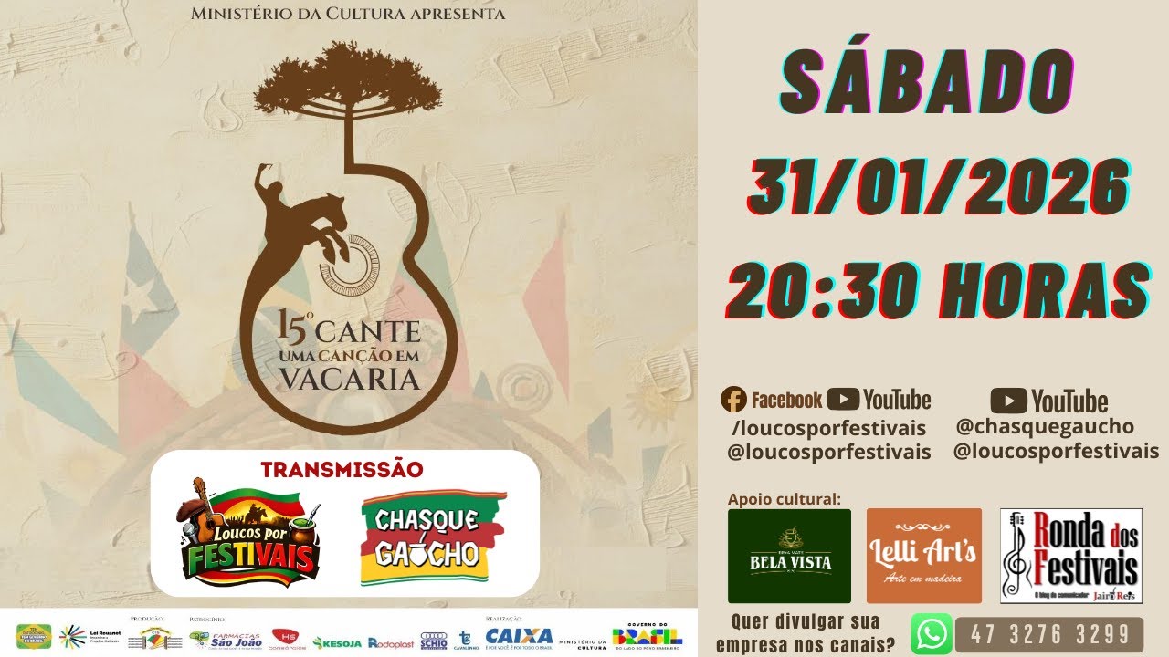 Transmissão do Festival 15º Cante uma Canção em Vacaria - RS