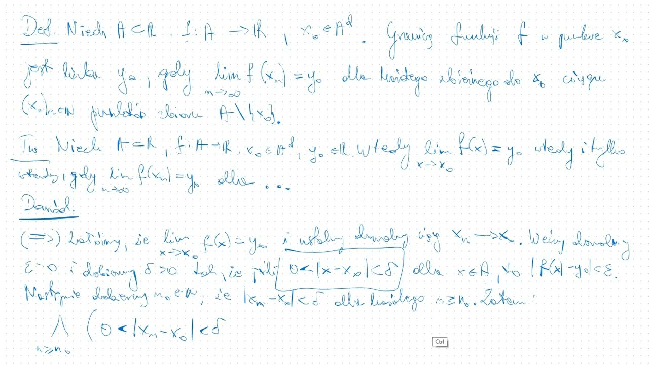 R&oacute;wnoważność definicji Cauchy'ego i Heinego granicy funkcji w punkcie