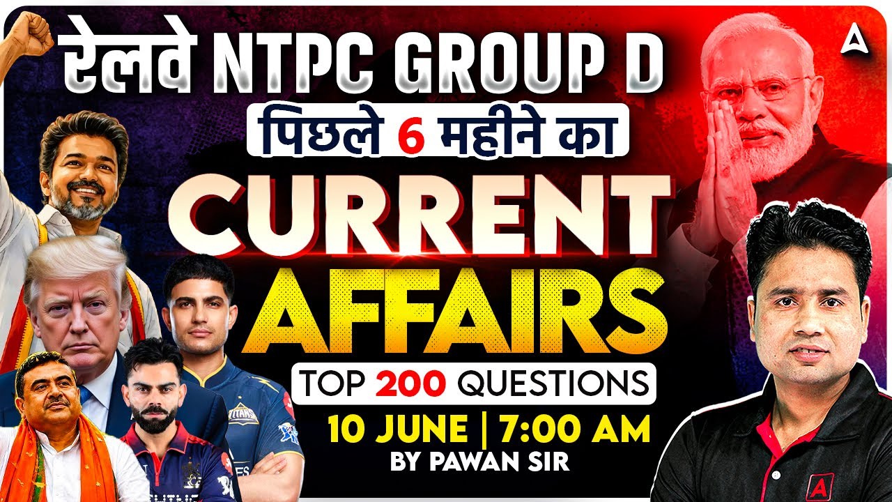 Last 6 Months Current Affairs 2026 | RRB NTPC/RRB Group D Current Affairs Top 200 MCQ | By Pawan Sir