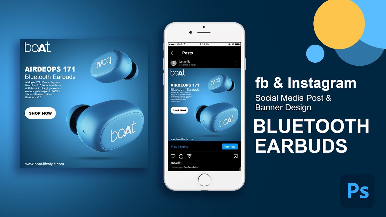 How To Design Earbuds Social Media banner | Photoshop 2020
