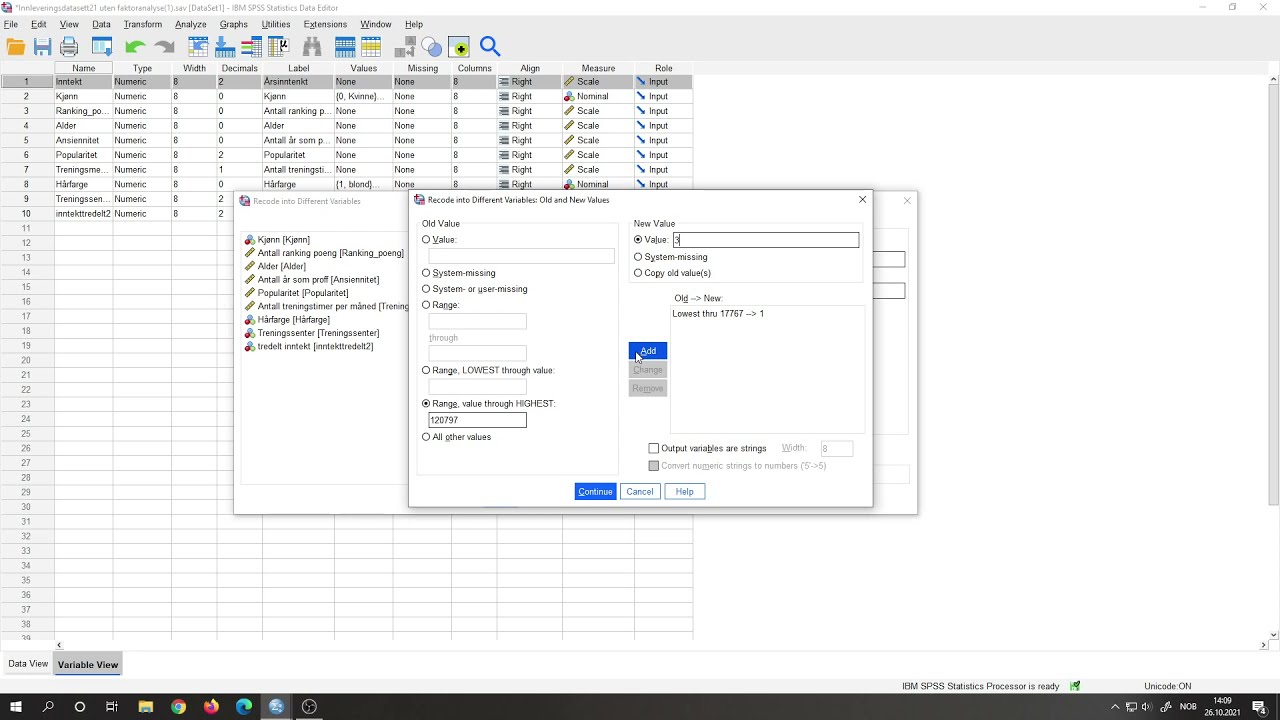 Transformering av en variabel i SPSS