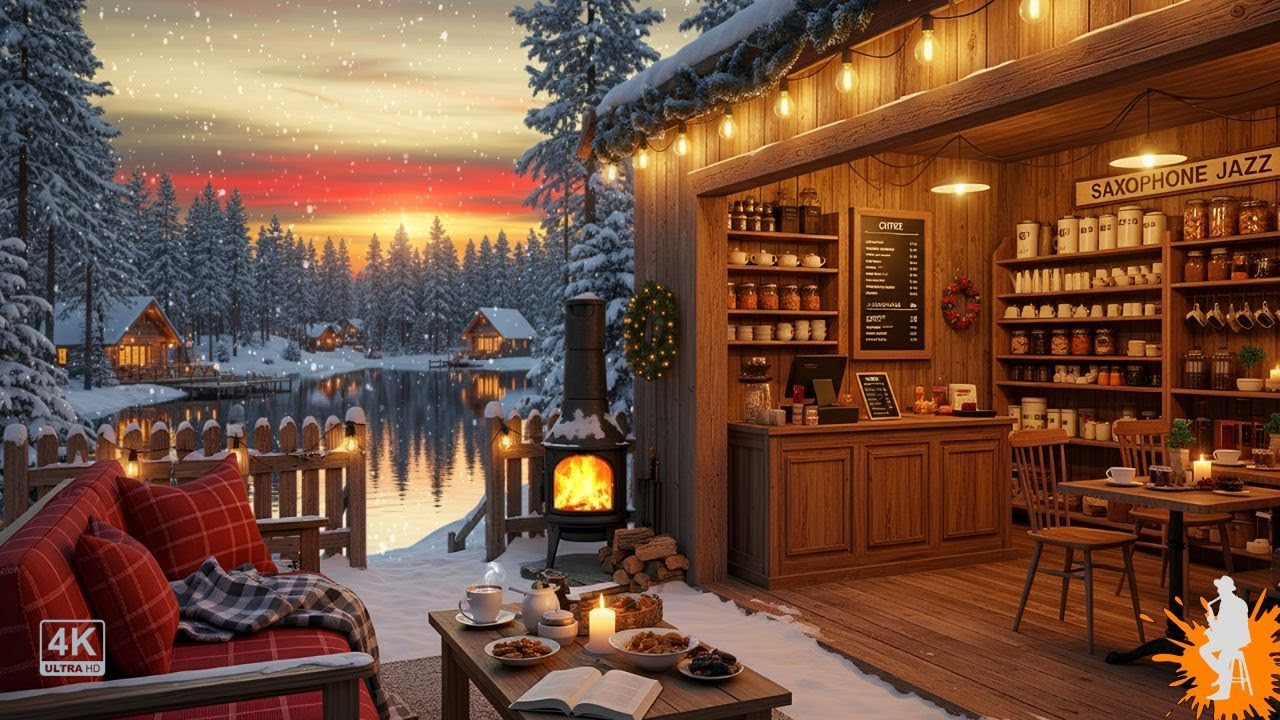 Exquisite Winter Jazz in Lakeside Cafe ~ Slow Saxophone Jazz Music ~ Smooth Jazz Instrumental Music