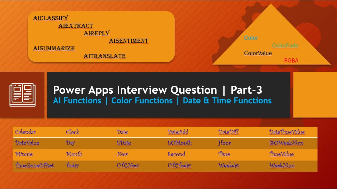 PowerApps Interview Questions with Answer - Part 3 | AI | Color Functions | Date Time Functions