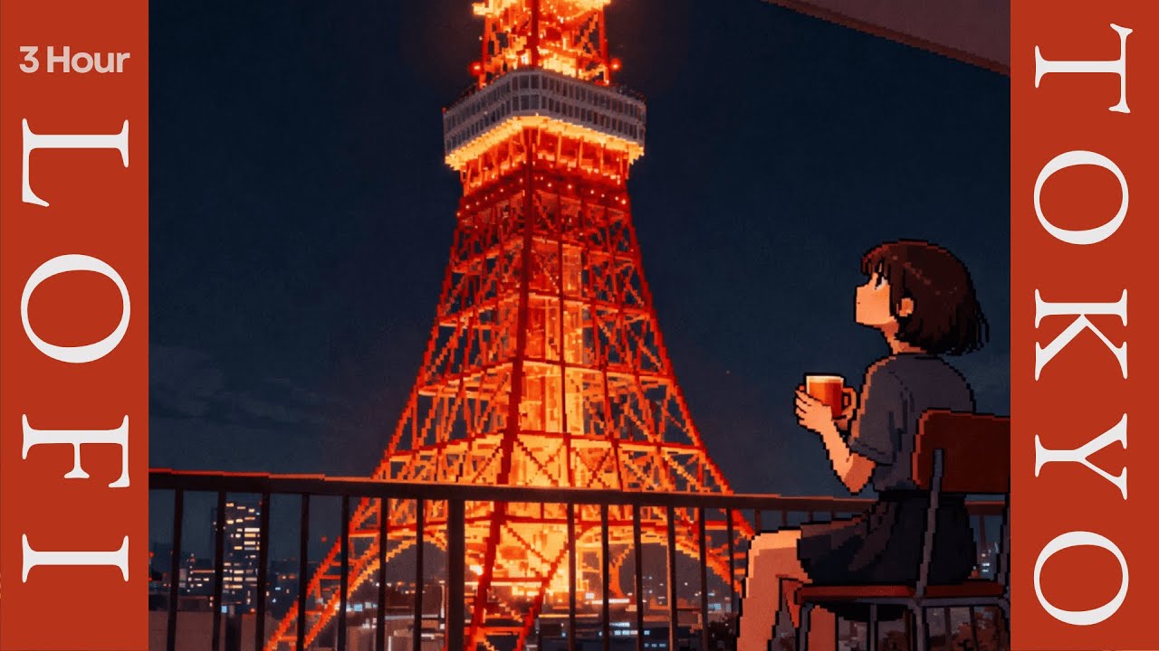 Tokyo Tower Lofi 🗼 Midnight Terrace View | Deep Relax & Sleep Lights