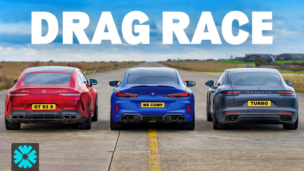 Тюнингованный BMW M8, Mercedes-AMG GT и Porsche Panamera Turbo, гонка на 1/4 мили