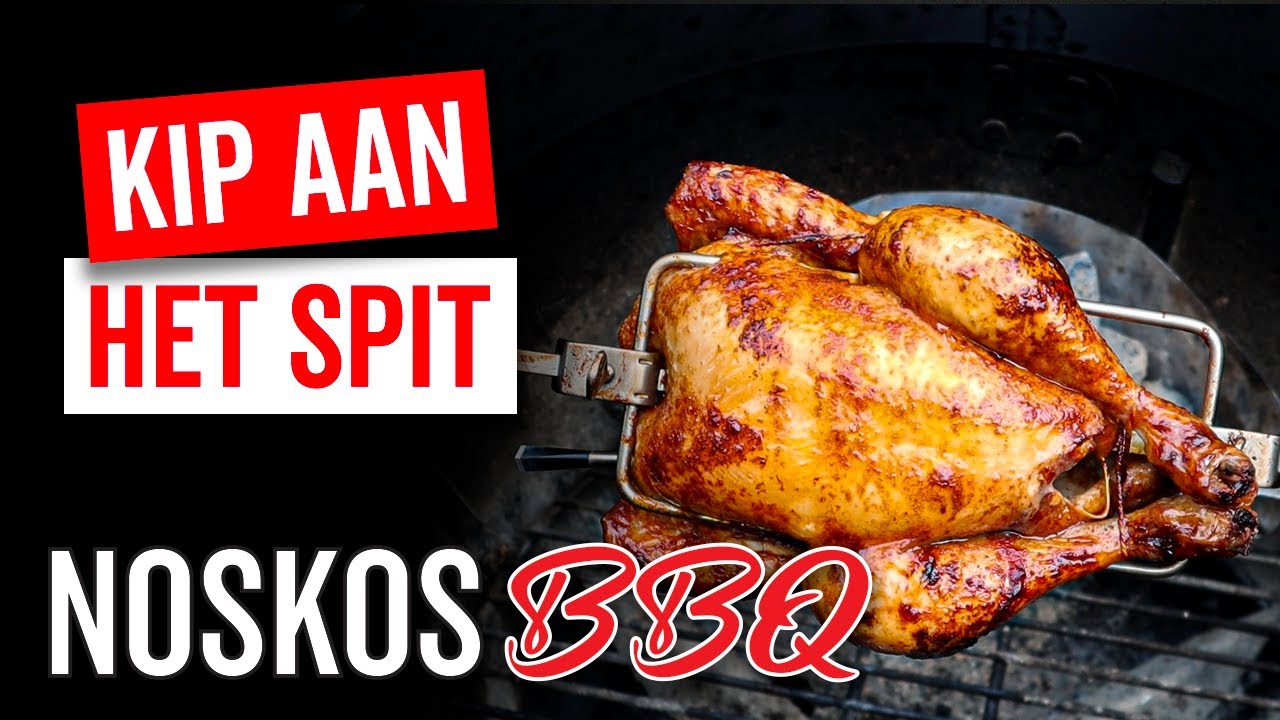 Kip aan het spit van de BBQ - het opbinden en de bereiding
