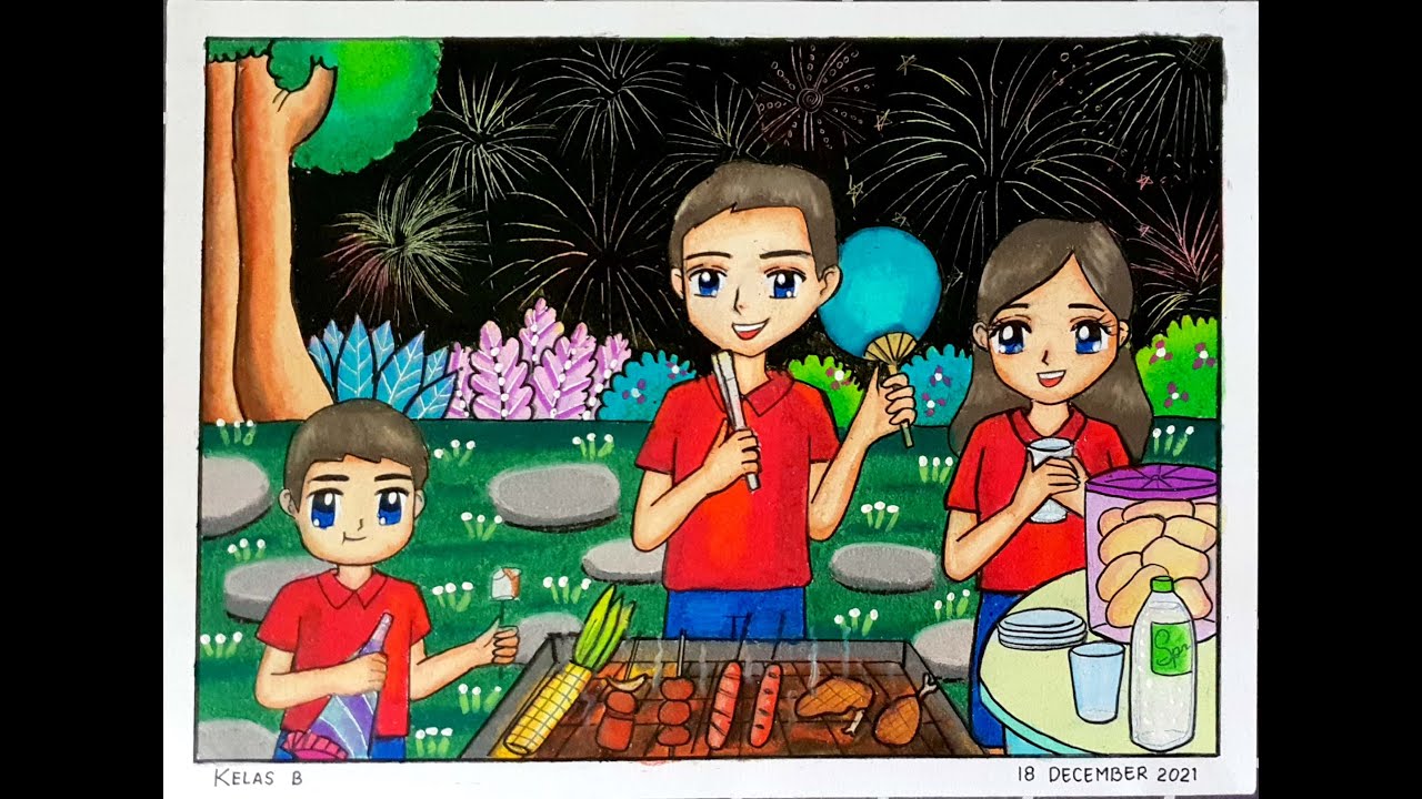 MENGGAMBAR TEMA TAHUN BARU 2022 - CARA GRADASI WARNA OILPASTEL EP 315