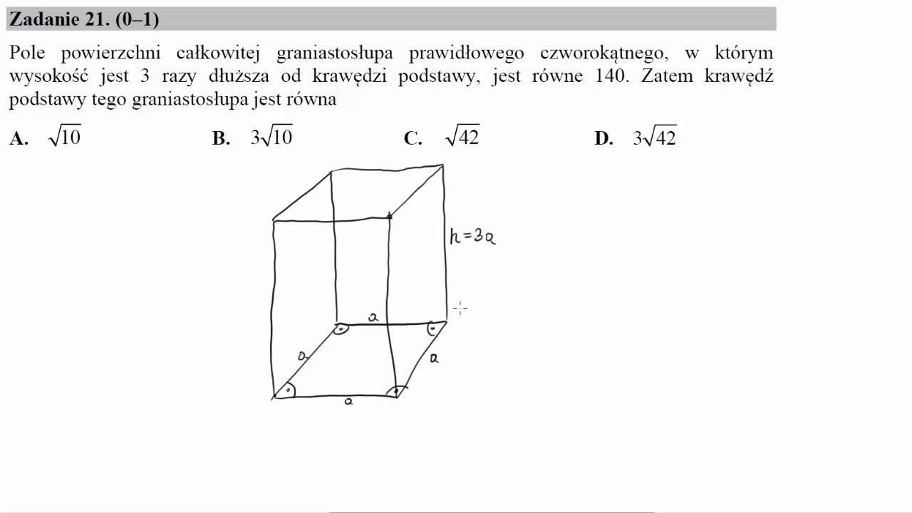 Pole powierzchni całkowitej graniastosłupa prawidłowego czworokątnego, w którym wysokość jest 3 razy