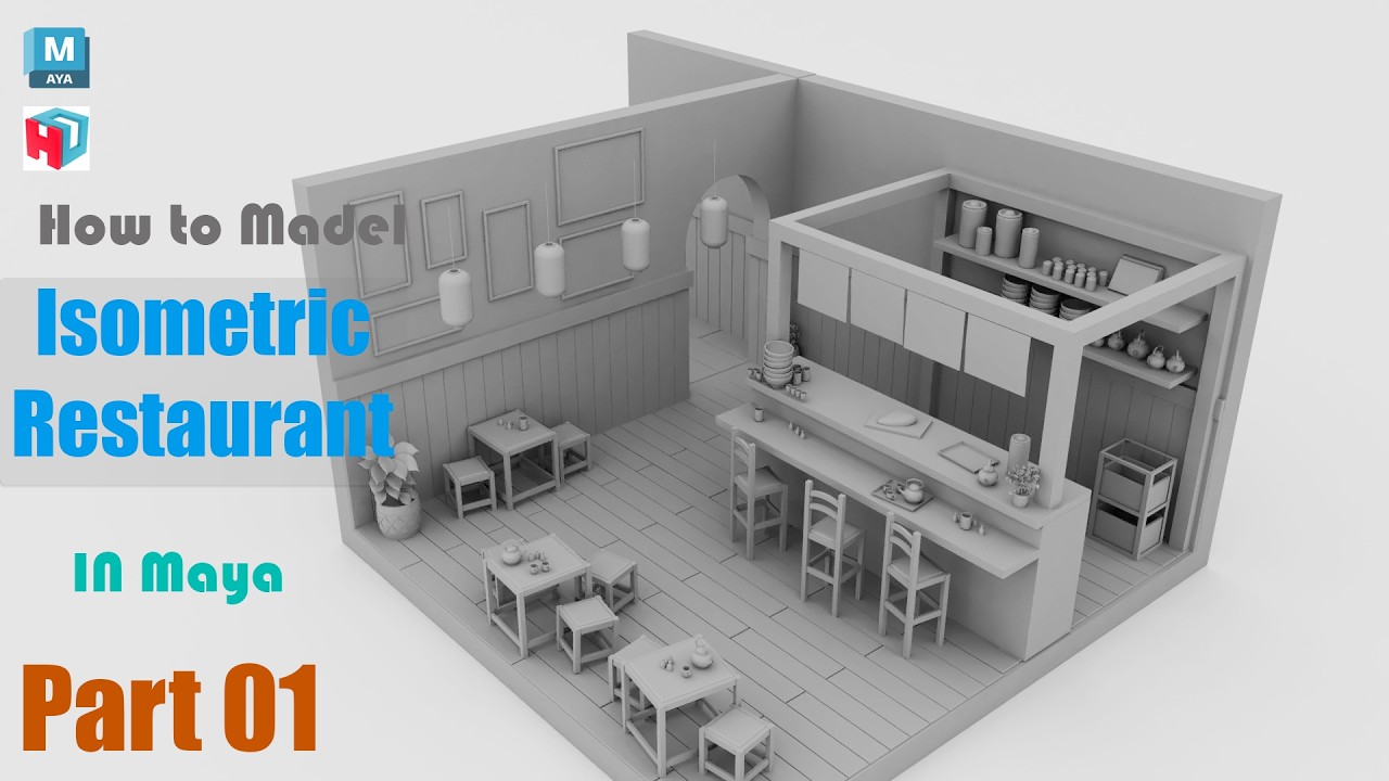 How to Model an isometric Restaurant Room in Autodesk Maya | Part 1 of 2 | Maya Modeling Tutorial.