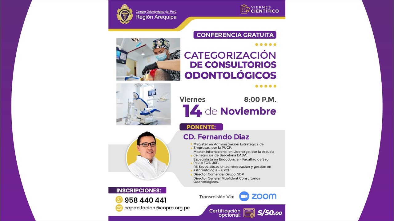CONFERENCIA GRATUITA: CATEGORIZACIÓN DE CONSULTORIOS ODONTOLÓGICOS