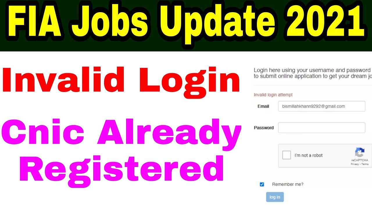 FIA Invalid Login And Cnic Email Already Registered | FIA Jobs 2021 | FIA Online Apply 2021Problem |