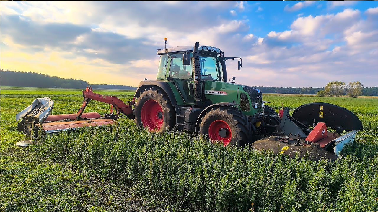 FENDT 413 - USTAWIANIE NAWIGACJI CHCNAV z KOSIARKĄ BOCZNĄ KUHN