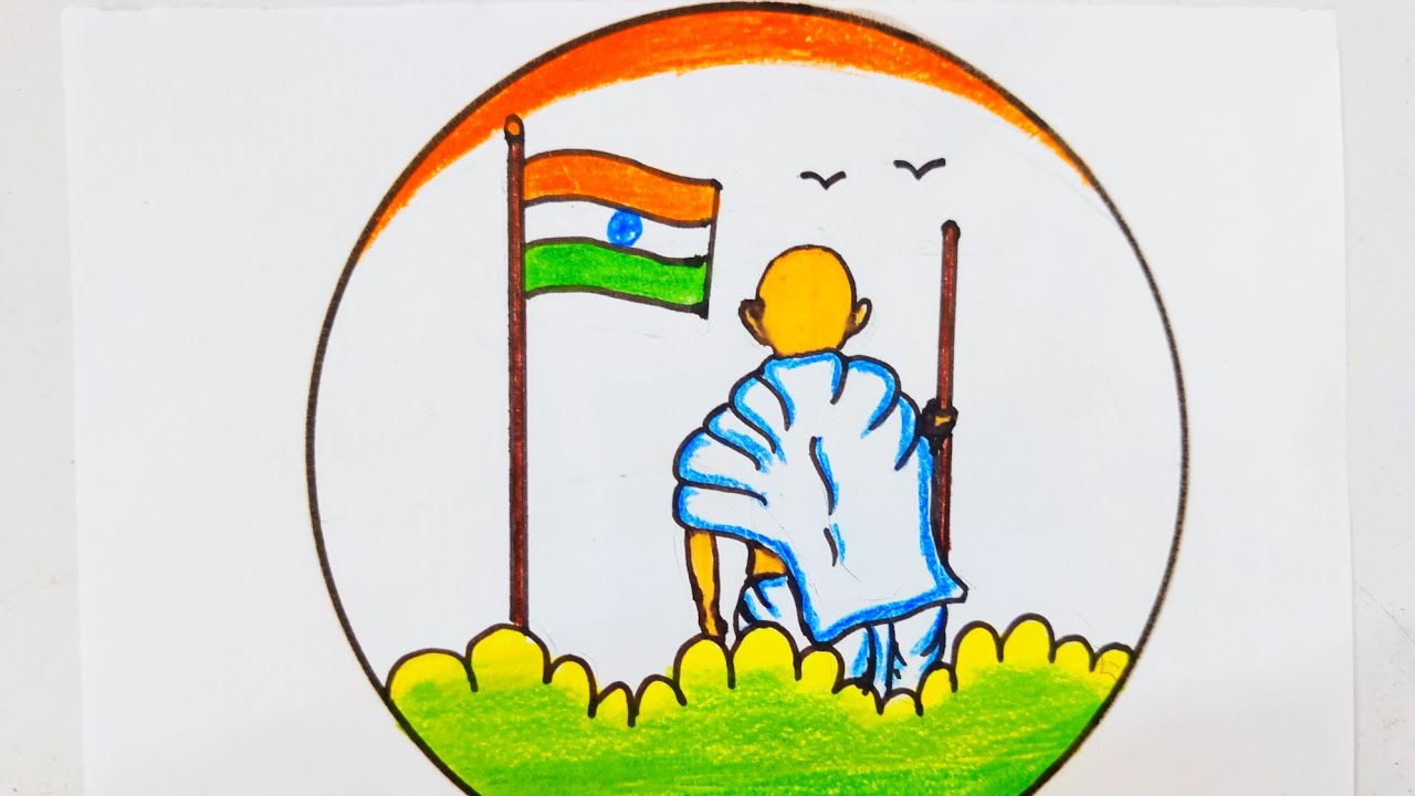 Gandhi jayanti drawing easy/gandhi jayanti poster/gandhi jayanti poster drawing/October 2 drawing