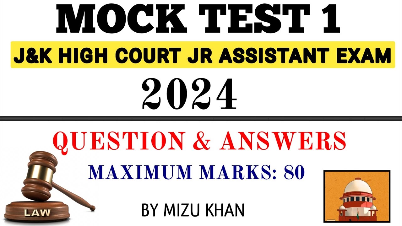 FULL LENGTH MOCK TEST 1 | FOR J&K HIGH COURT JUNIOR ASSISTANT EXAM 2024 | BY MIZU KHAN.