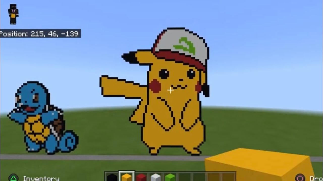 Minecraft Pixel Art Tutorial- Pikachu wearing Ash Ketchum's Hat