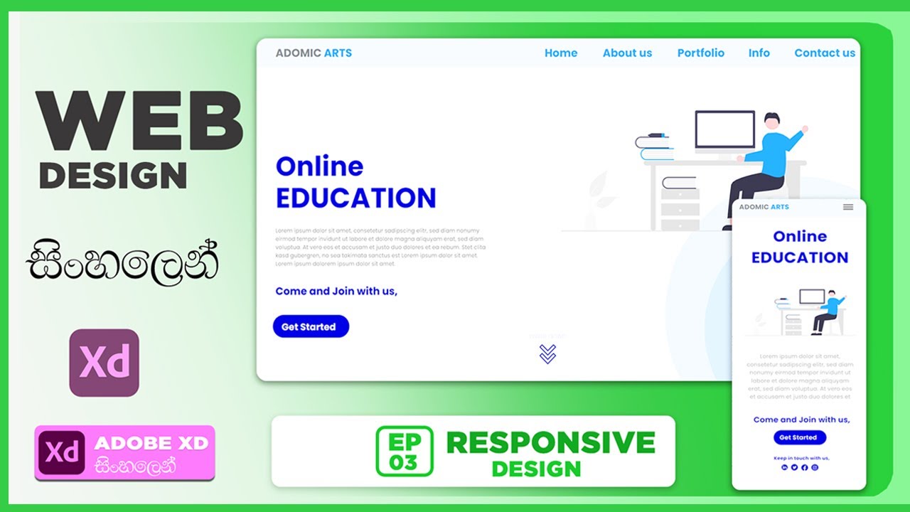 Web page design Adobe XD Tutorial (Sinhala) - responsive design | web design EP 04