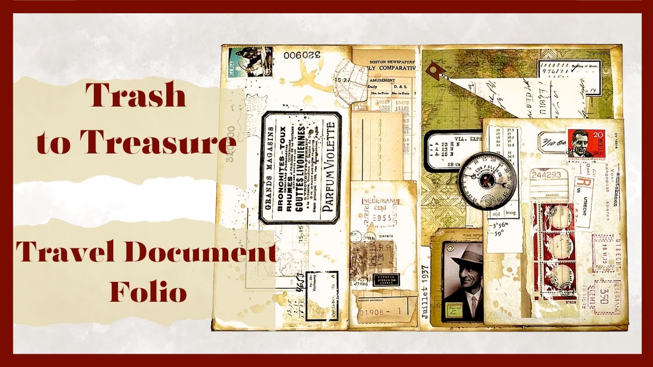 TRASH TO TREASURE - TRAVEL DOCUMENT FOLIO - VINTAGE STYLE #junkjournalideas #papercraft