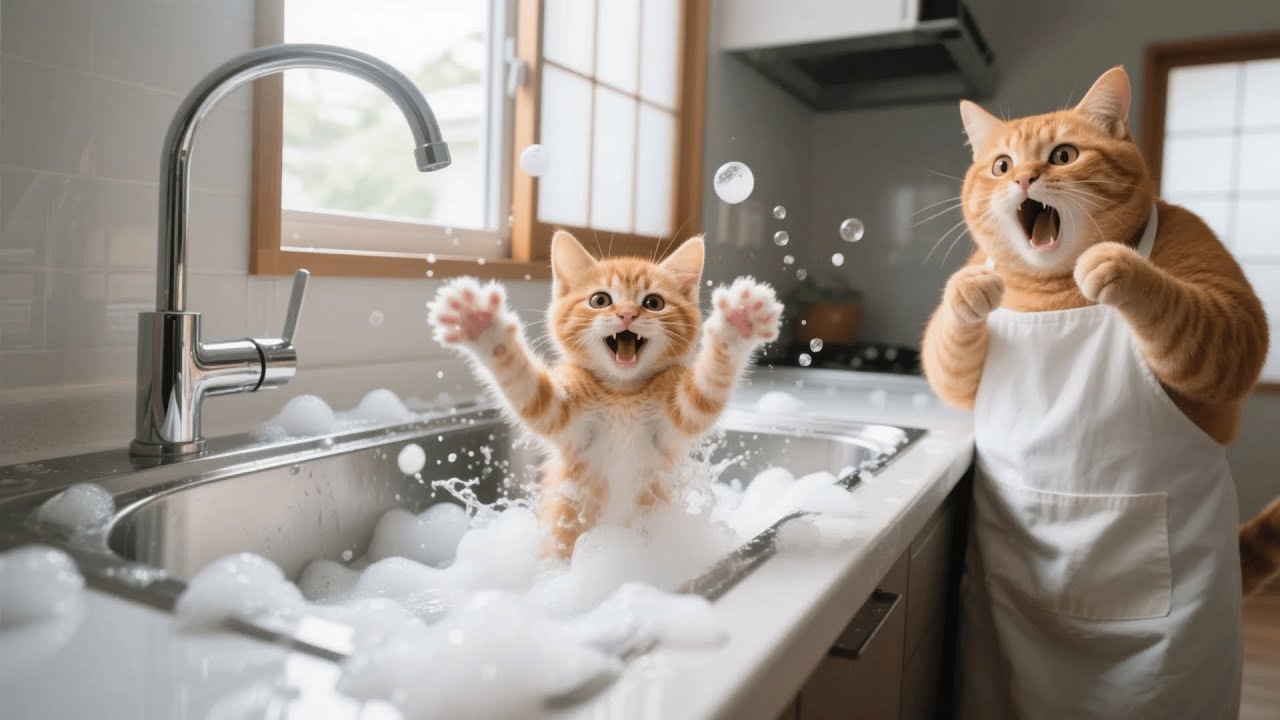 Playful Ginger Tried Helping Mama Cat with Housework — But Ended Up Making a Bigger Mess 😹🧹