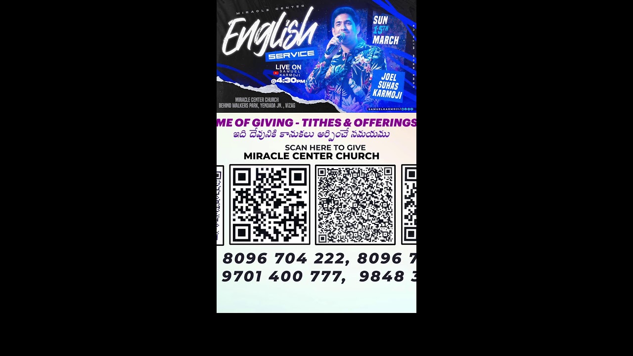 #sundayenglishservice | #live | 4:30 P.M | Joel Suhas Karmoji | Miracle Center | 15th Mar 2026