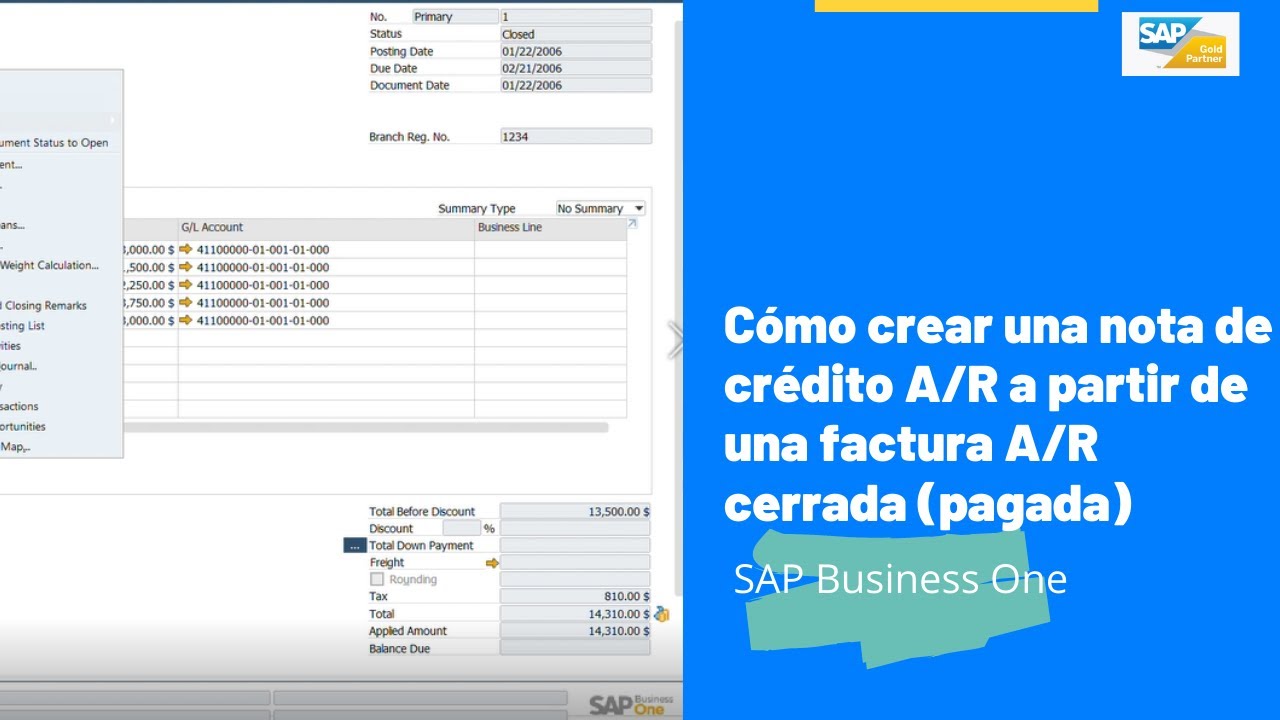 Cómo crear una nota de crédito A/R a partir de una factura A/R cerrada (pagada)