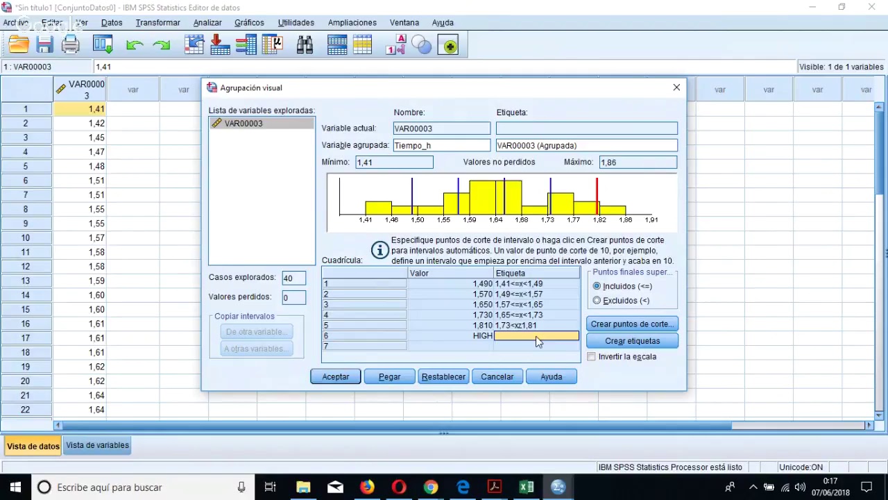 Tabla de frecuencias datos agrupados con SPSS 25