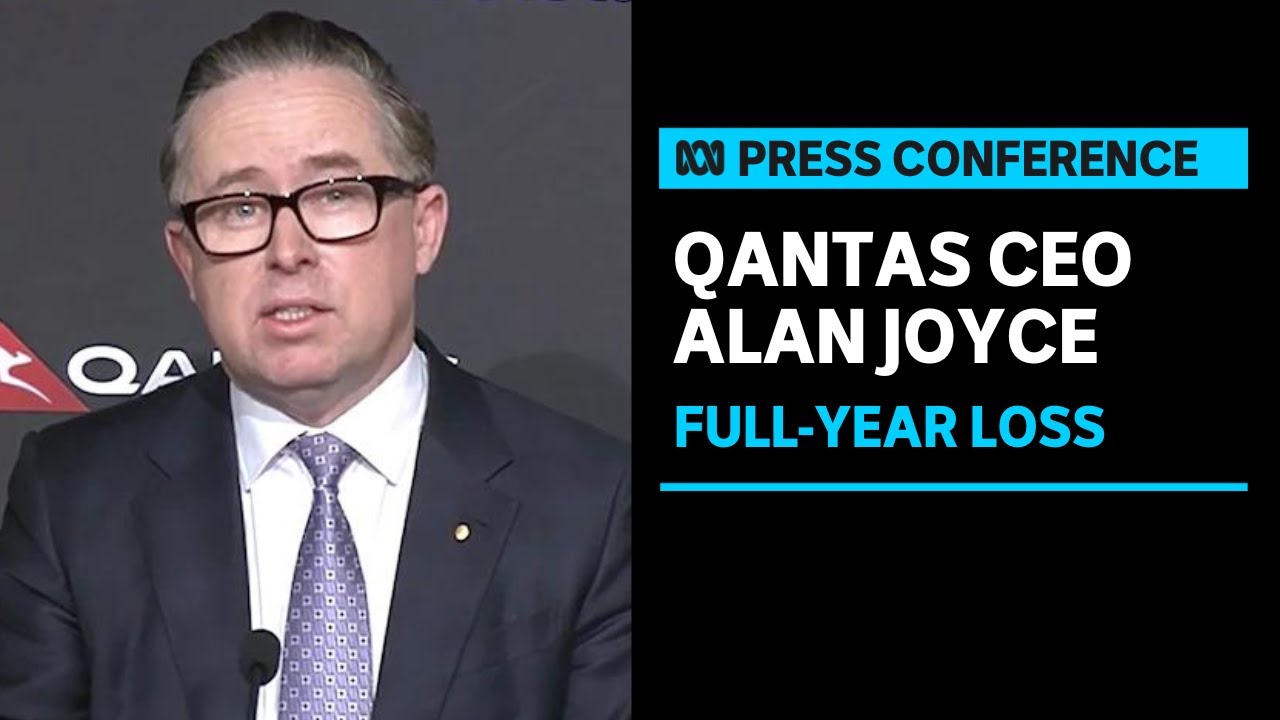 LIVE: Qantas CEO Alan Joyce addresses media after halving its full-year loss | ABC News