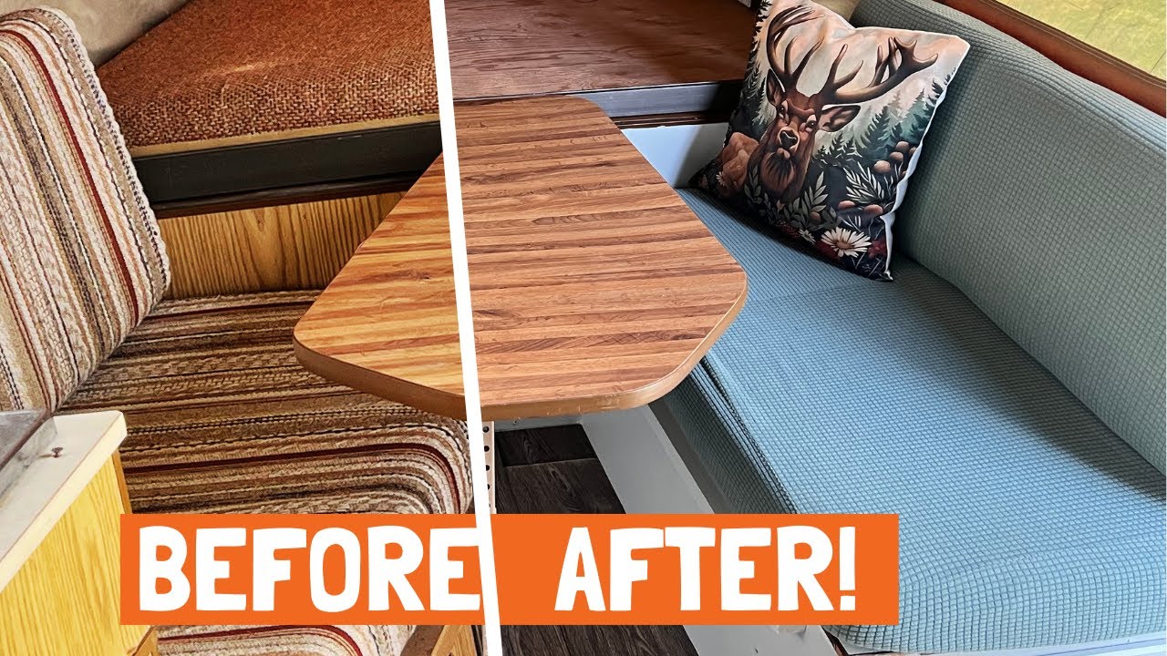 Pop Up Camper Dinette cushion makeover! Vintage 1985 Jayco