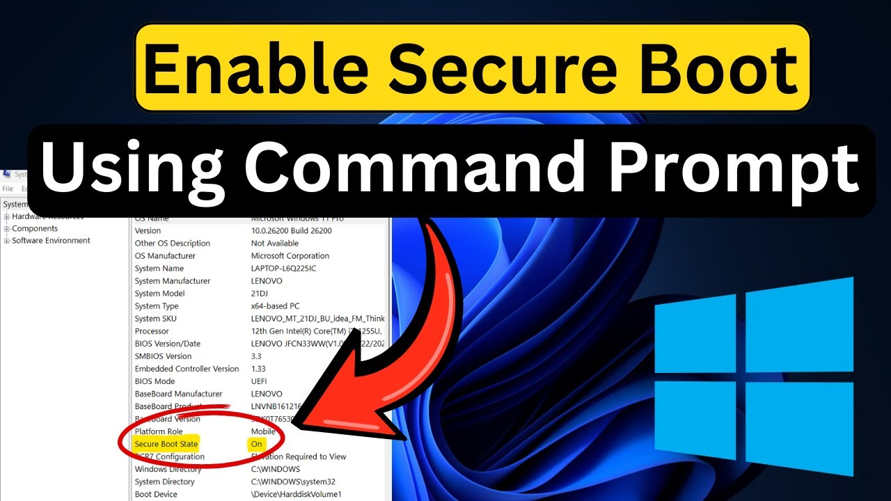 Включение безопасной загрузки в Windows 11 с помощью командной строки (шаг за шагом)