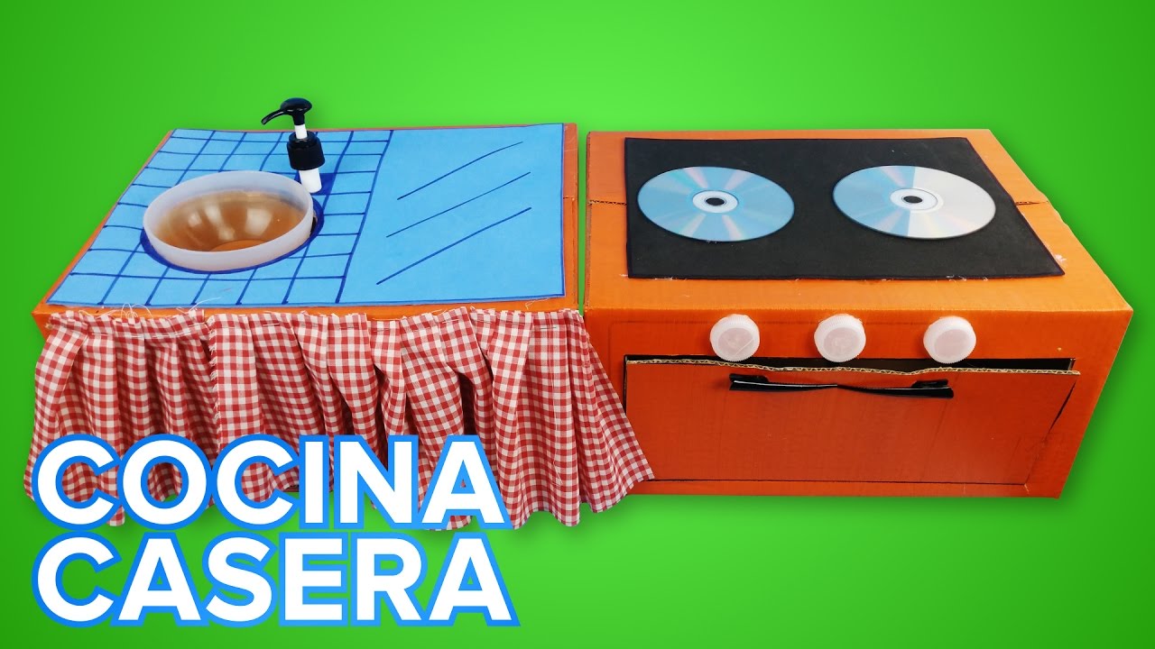 Cocina de juguete con cartón para niños | Manualidades recicladas