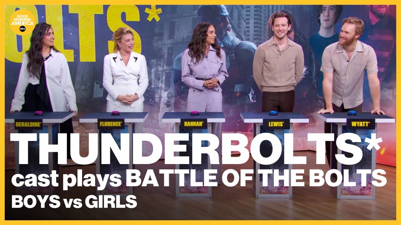 “Thunderbolts*” cast plays Battle of the Bolts: Boys vs. Girls | GMA
