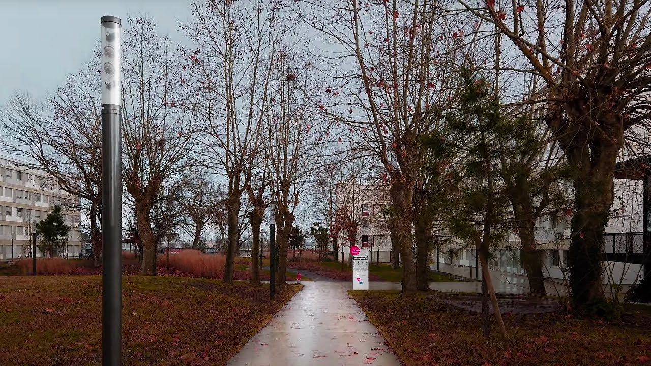 Walk in the Empty Campus in a rainy afternoon, Talence, Bordeaux 4k France / Dec 2020