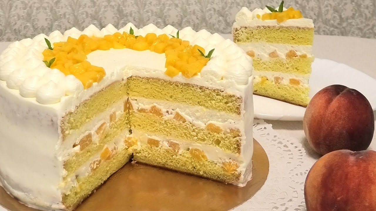 ТОРТ С ПЕРСИКАМИ. Как подготовить свежие  персики   для торта./Рeach cake