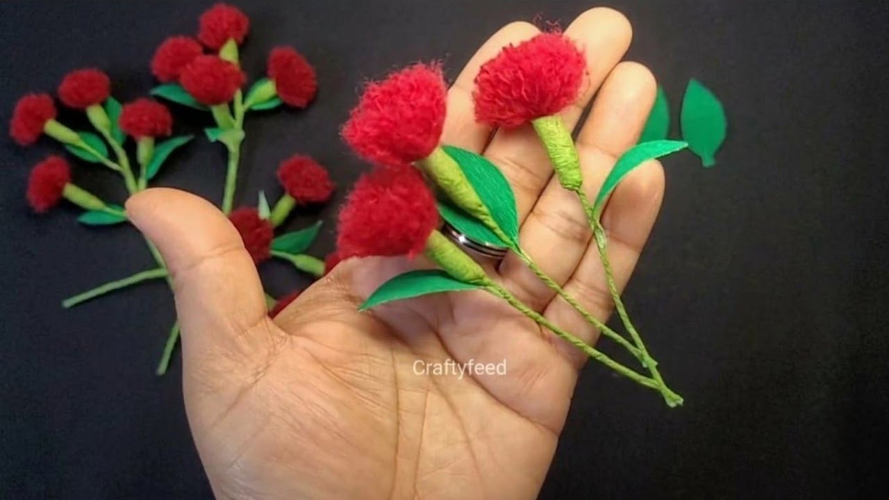 How to make flowers from wool |woolen craft |woolen flowers |DIY| craft 