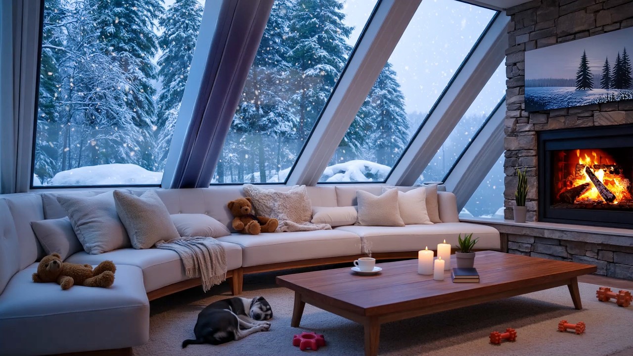 Soft Winter Piano & Crackling Fire | Snowy View for Quiet Hours – Inner Balance