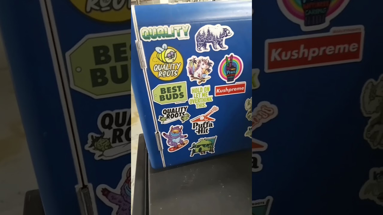 stickers on my fridge at work. #bringmethehorizon #qualityroots #doghouse #redbudroots #nightmare