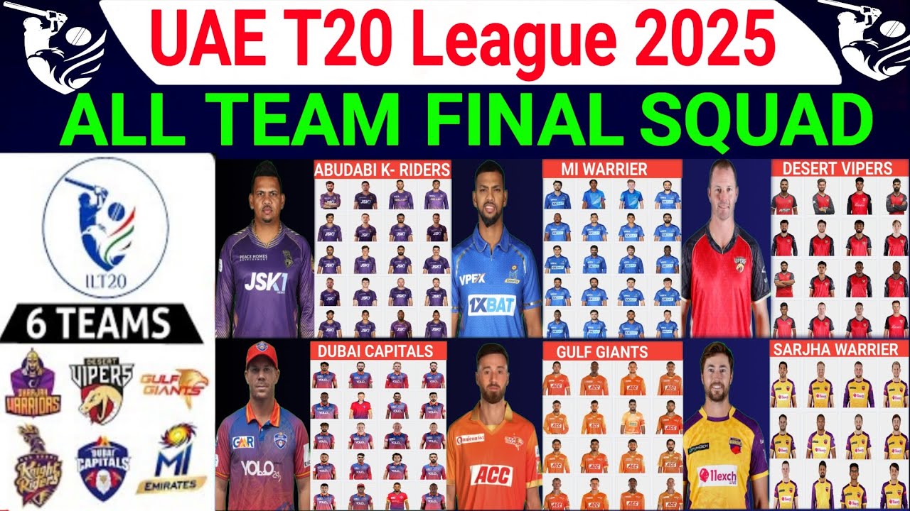 ILT20 League 2025 - All 6 Teams Final squad | International  League T20 2025 | UAE T20 2025