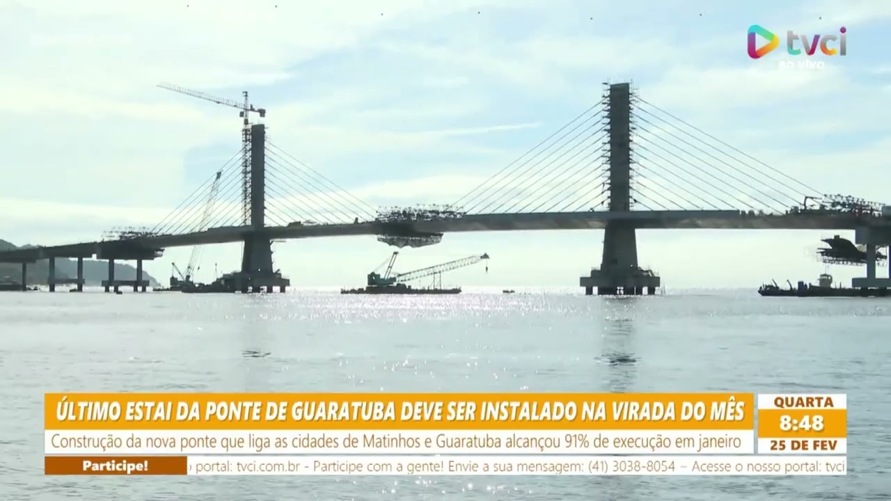 ÚLTIMO ESTAI DA PONTE DE GUARATUBA DEVE SER INSTALADO NA VIRADA DO MÊS