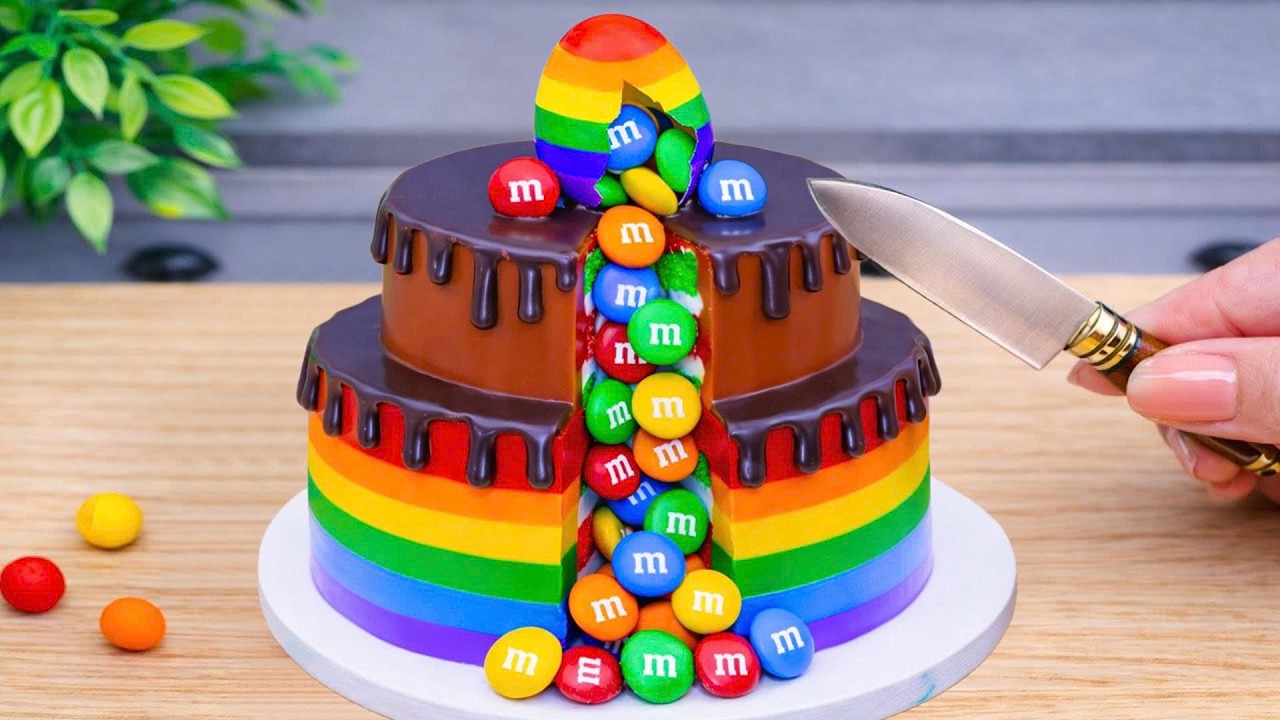 How to Make Mini Rainbow Cake with M&M 🍭Colorful Candy Cake Decorating ASMR